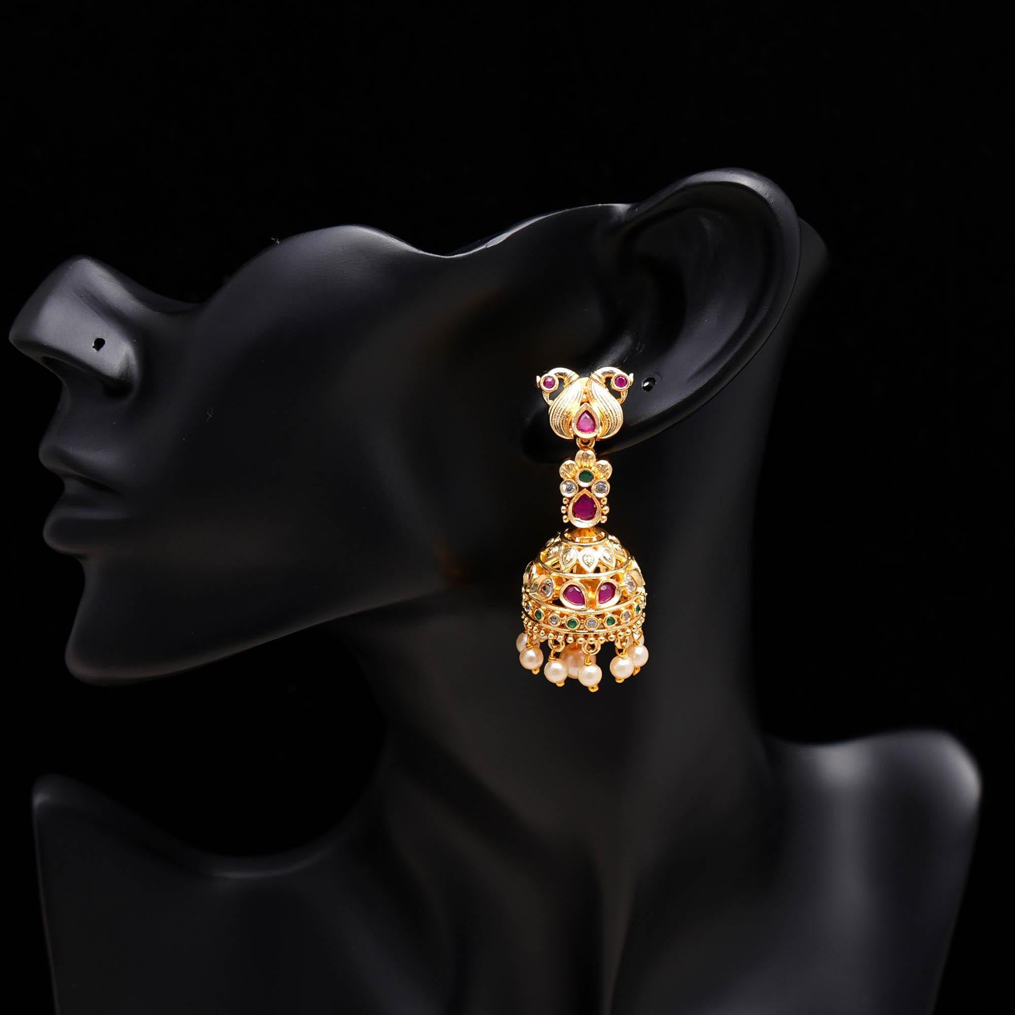 Gold Finish Peacock Motif Jhumki Earrings
