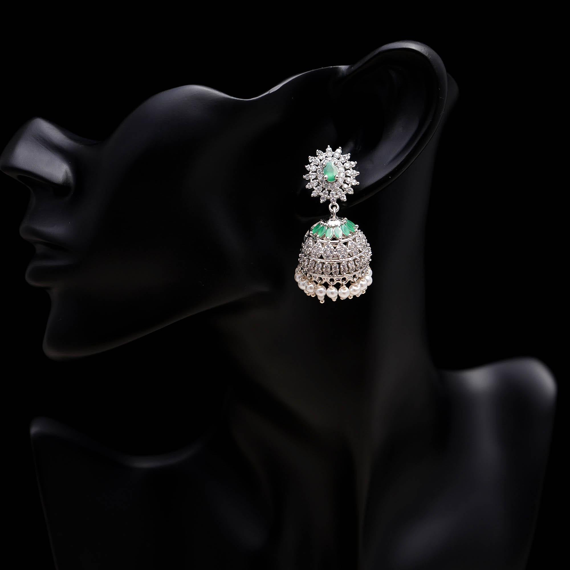 Silver Finish Floral Pearl Jhumki Earrings