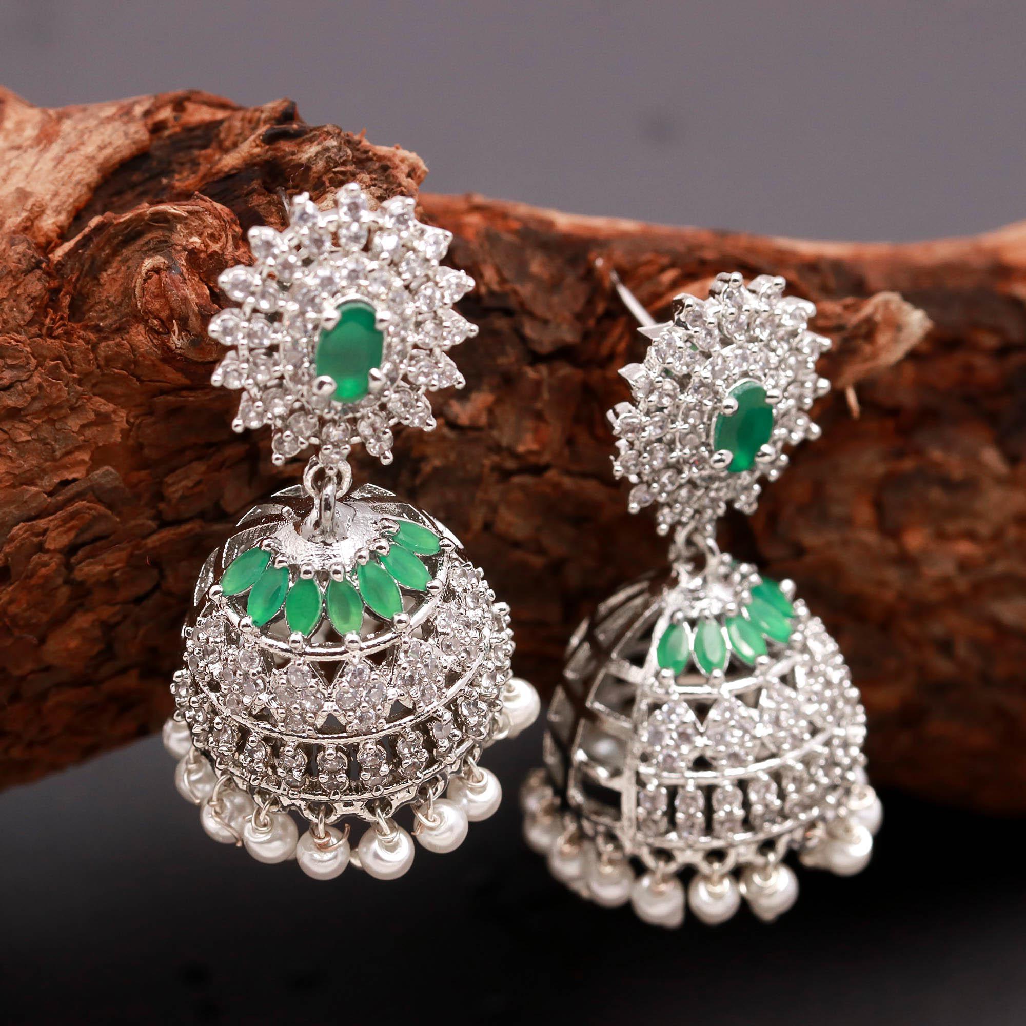 Silver Finish Floral Pearl Jhumki Earrings