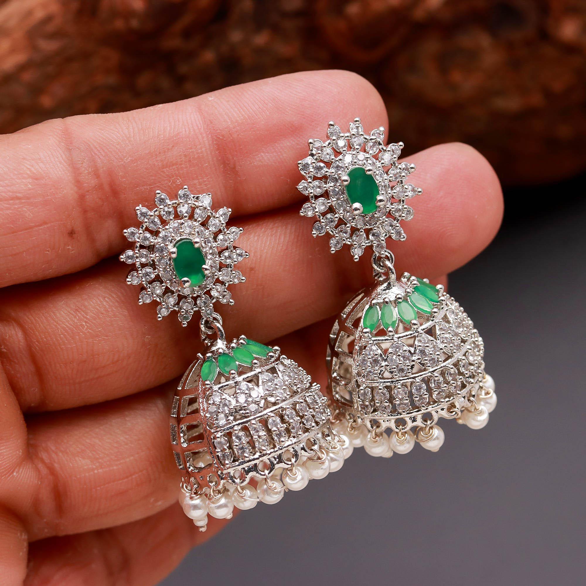 Silver Finish Floral Pearl Jhumki Earrings
