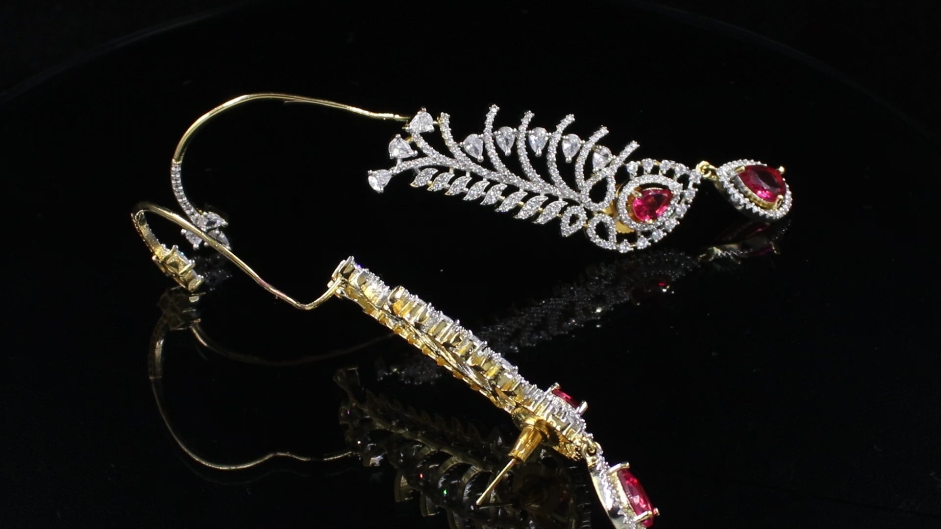 Ganga Jamuna Finish Sweeping Leaf Ear Cuffs