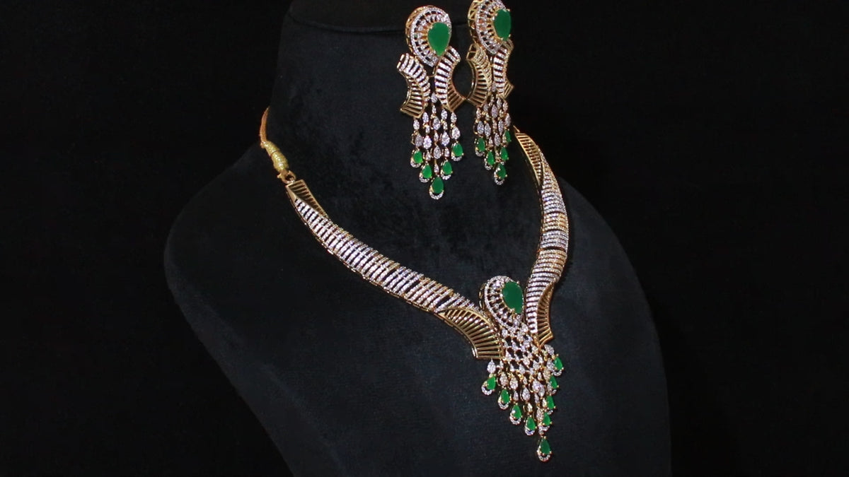 Ganga Jamuna Dual-Tone Teardrop Fringe Choker Set