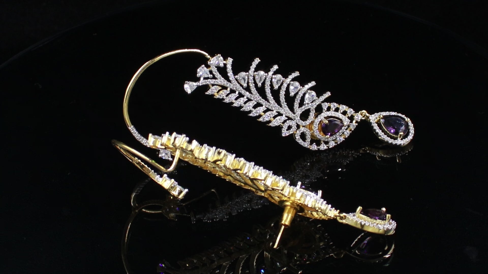 Ganga Jamuna Finish Sweeping Leaf Ear Cuffs