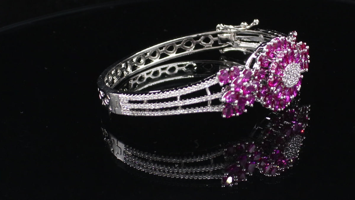 Silver Finish Triple-Line Floral Statement Bracelet