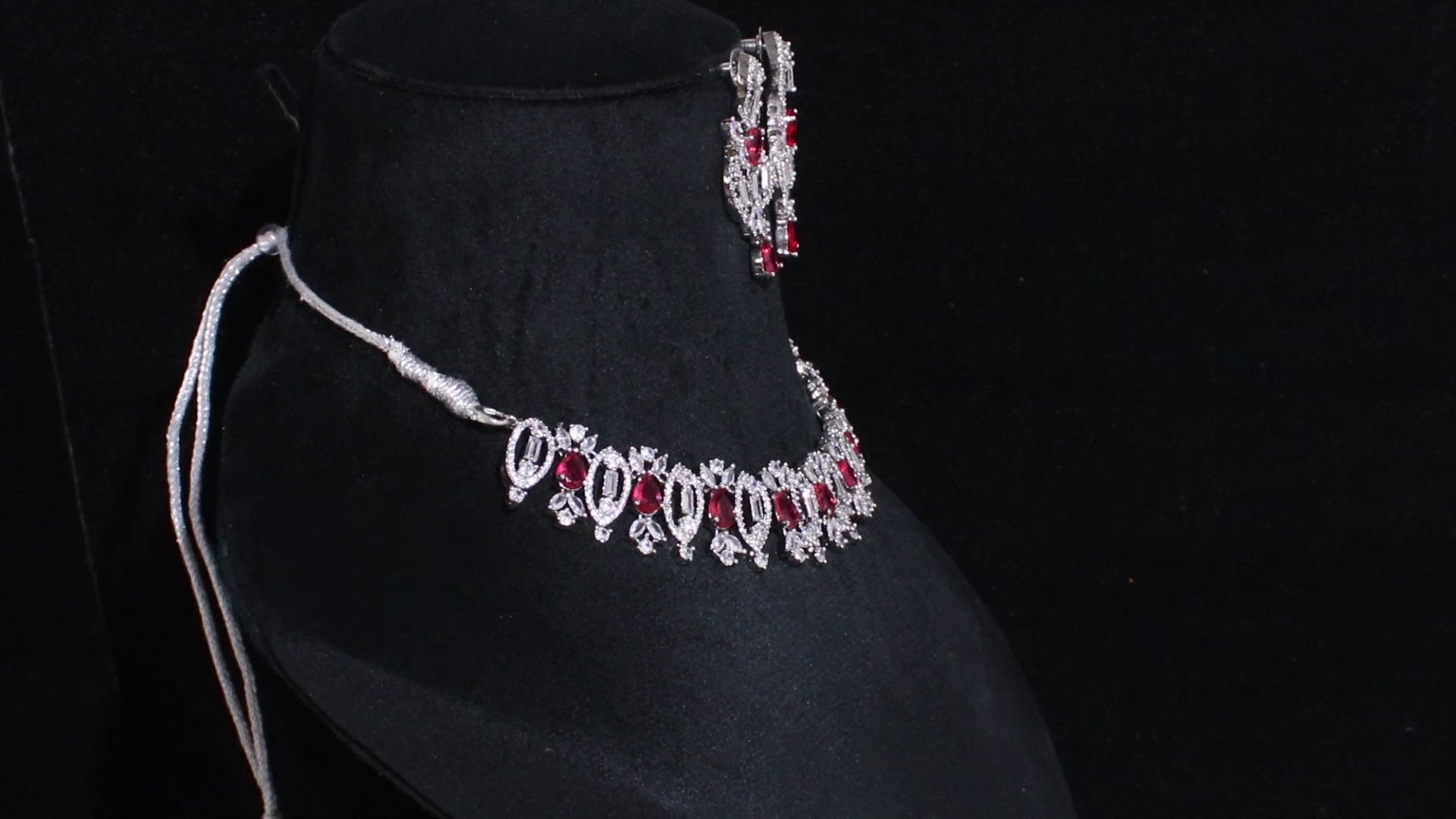 Silver Finish Marquise & Baguette Stone Necklace Set