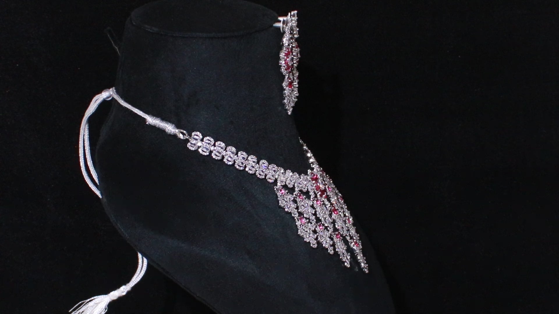 Silver Finish Floral Chandelier Necklace Set