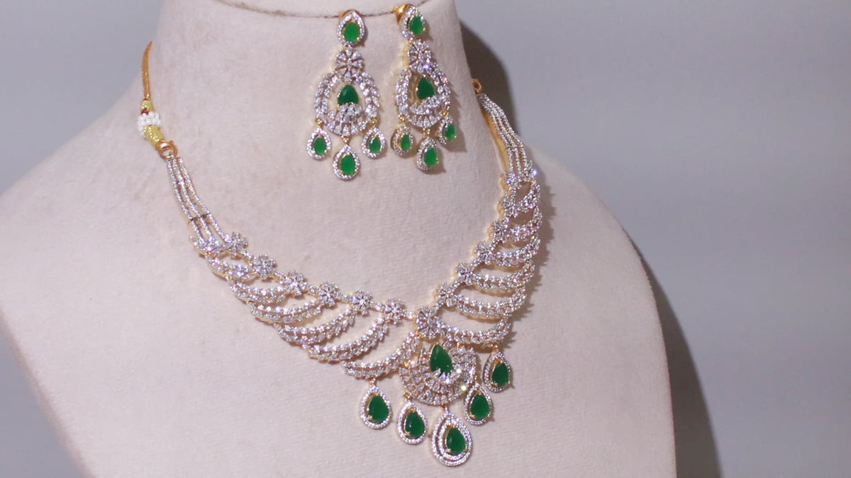 Ganga Jamuna Dual-Tone Winged Teardrop Choker Set