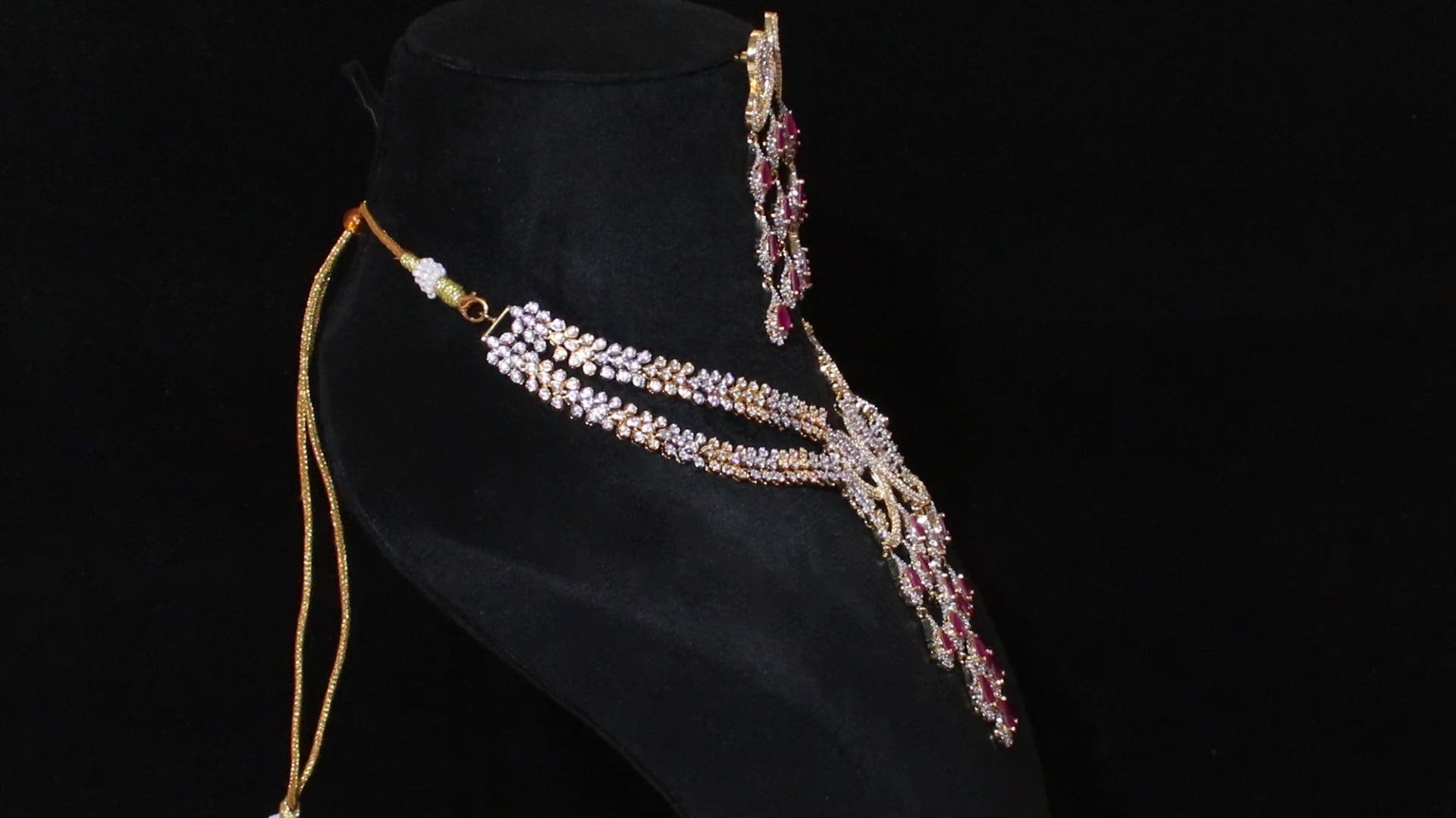 Ganga Jamuna Dual-Tone Interlocking Chandelier Necklace Set