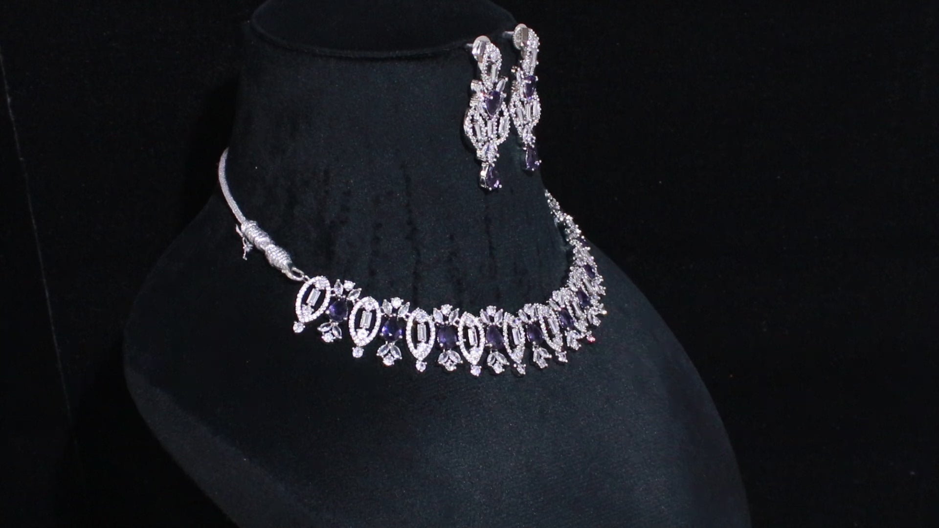 Silver Finish Marquise & Baguette Stone Necklace Set