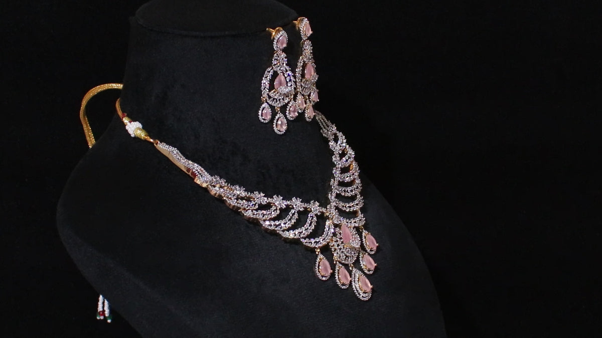 Ganga Jamuna Dual-Tone Crescent Necklace Set