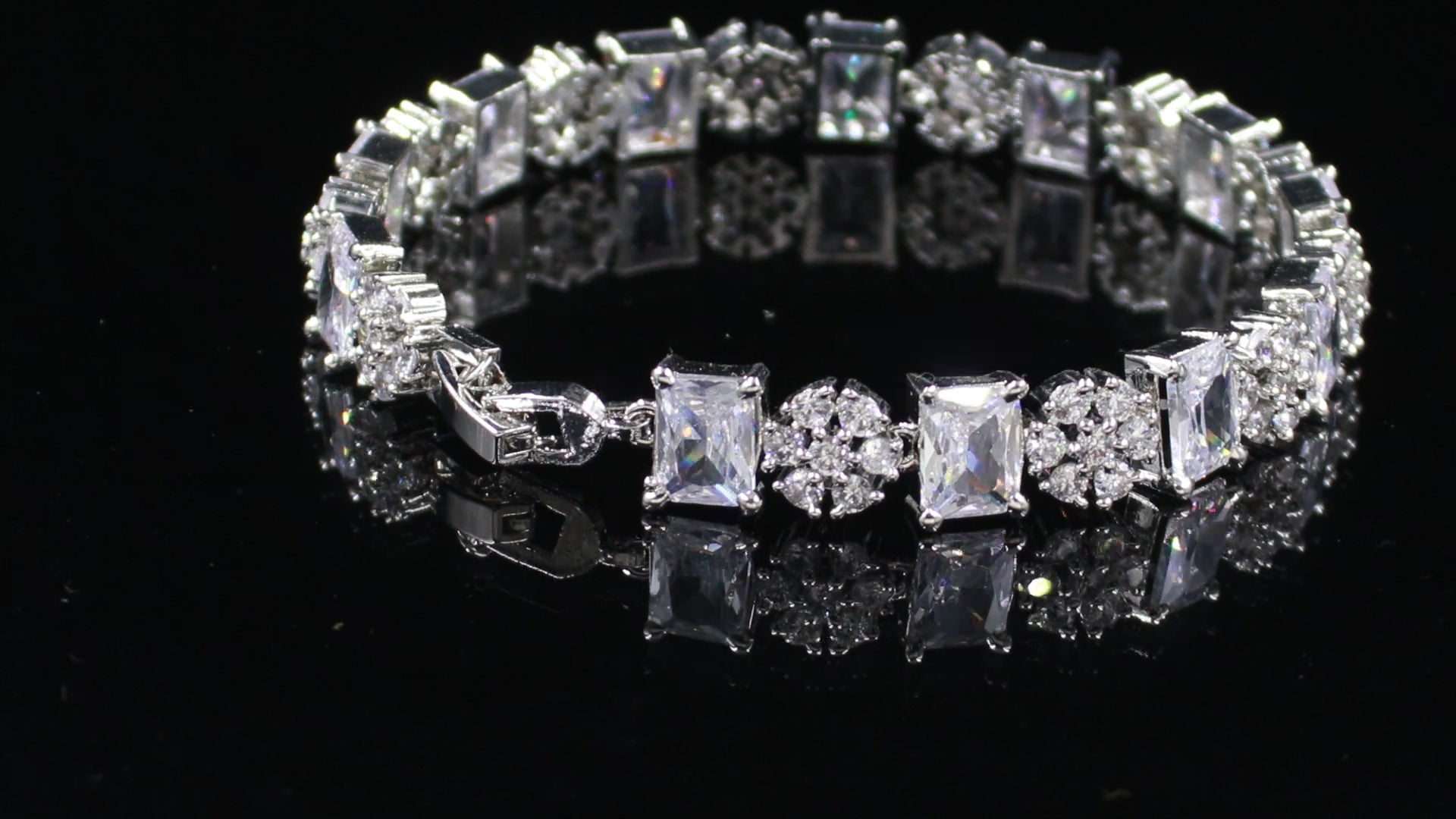 Silver Finish Alternating Cluster Bracelet