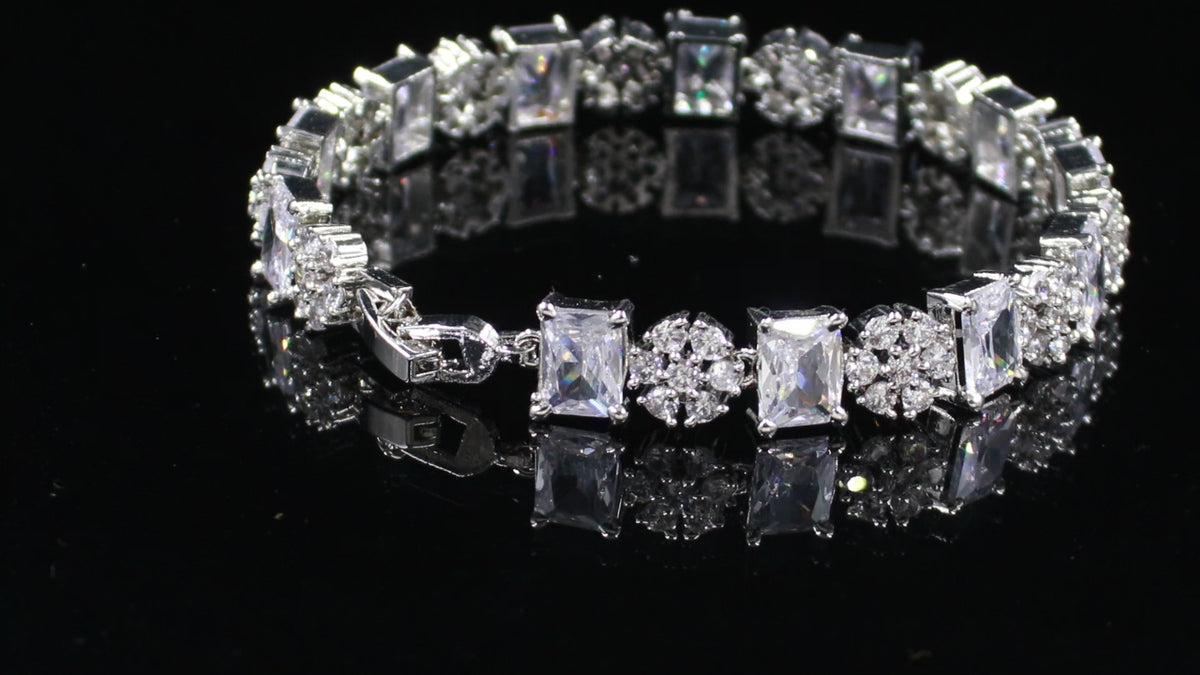 Silver Finish Alternating Cluster Bracelet
