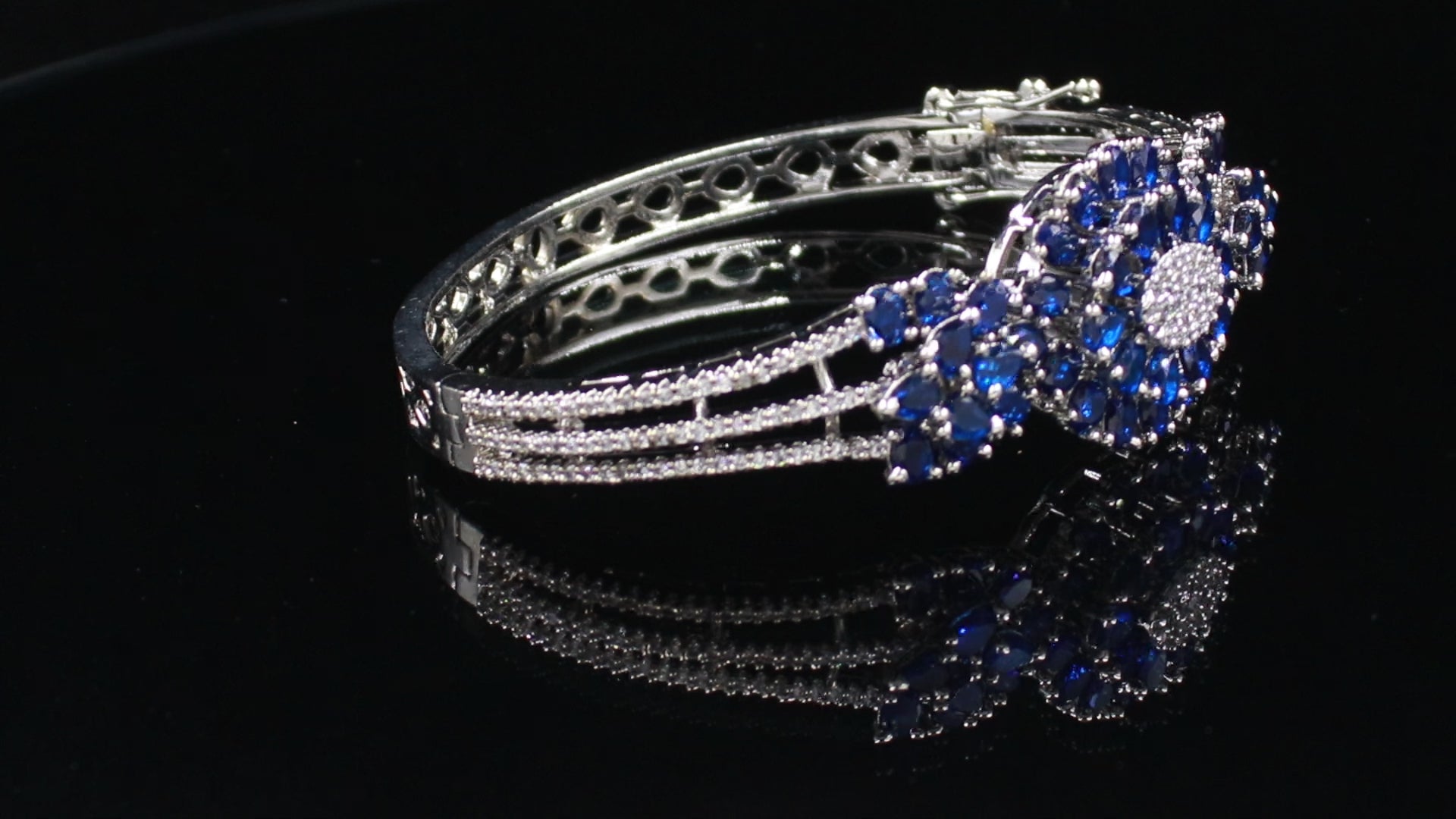 Silver Finish Triple-Line Floral Statement Bracelet