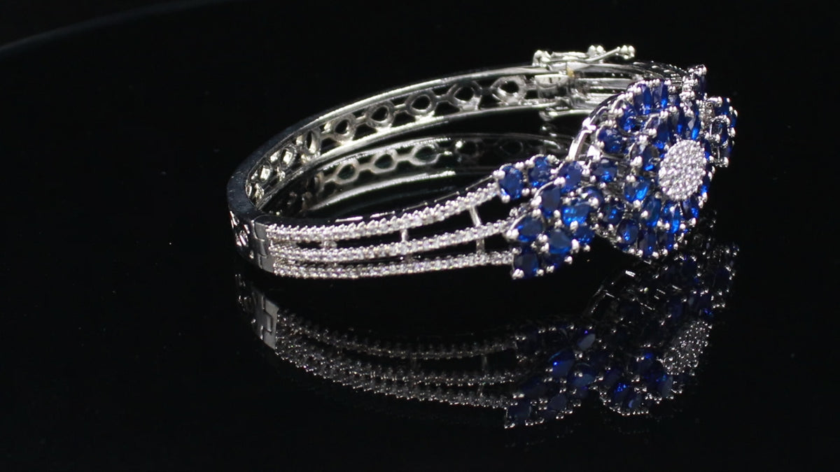 Silver Finish Triple-Line Floral Statement Bracelet