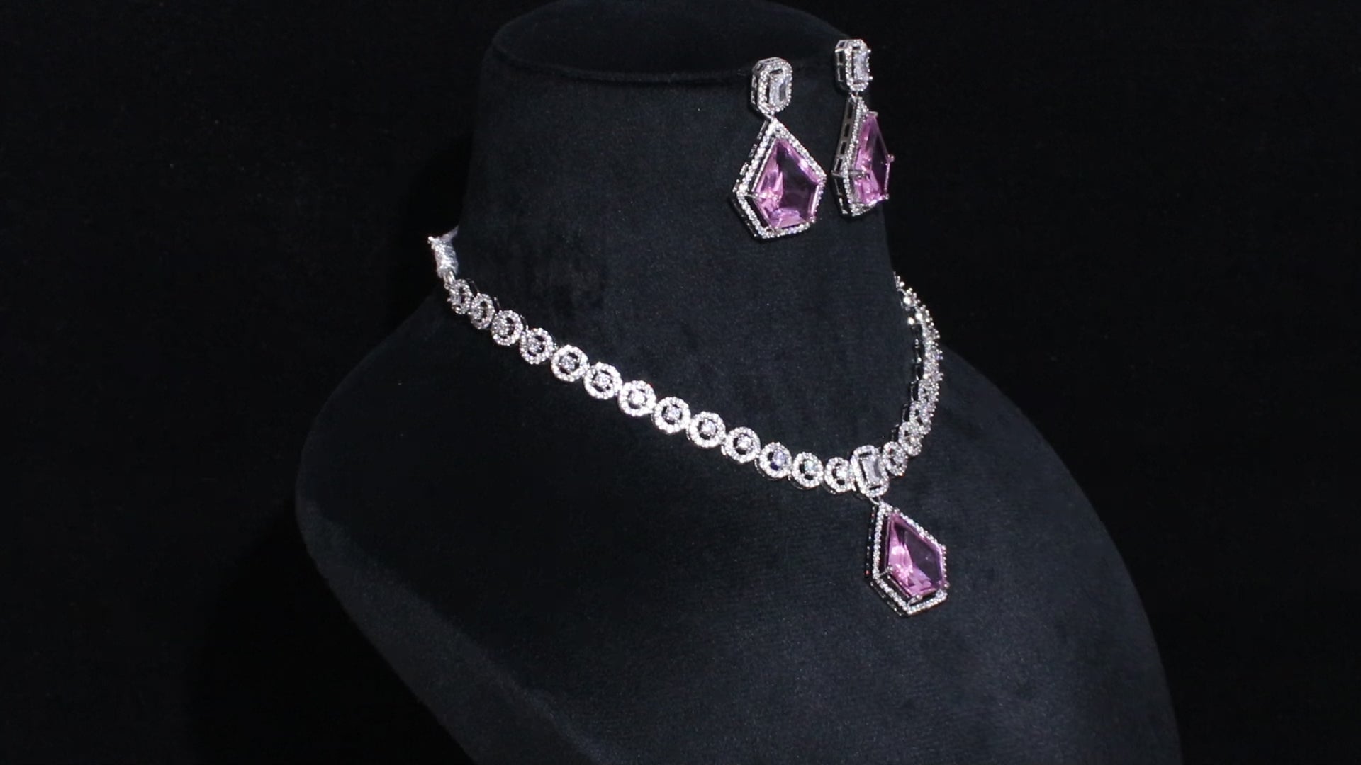 Silver Finish Geometric Pentagonal Pendant Necklace Set