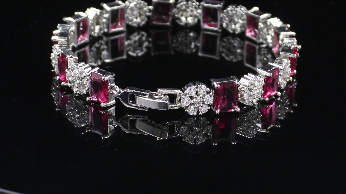 Silver Finish Alternating Cluster Bracelet