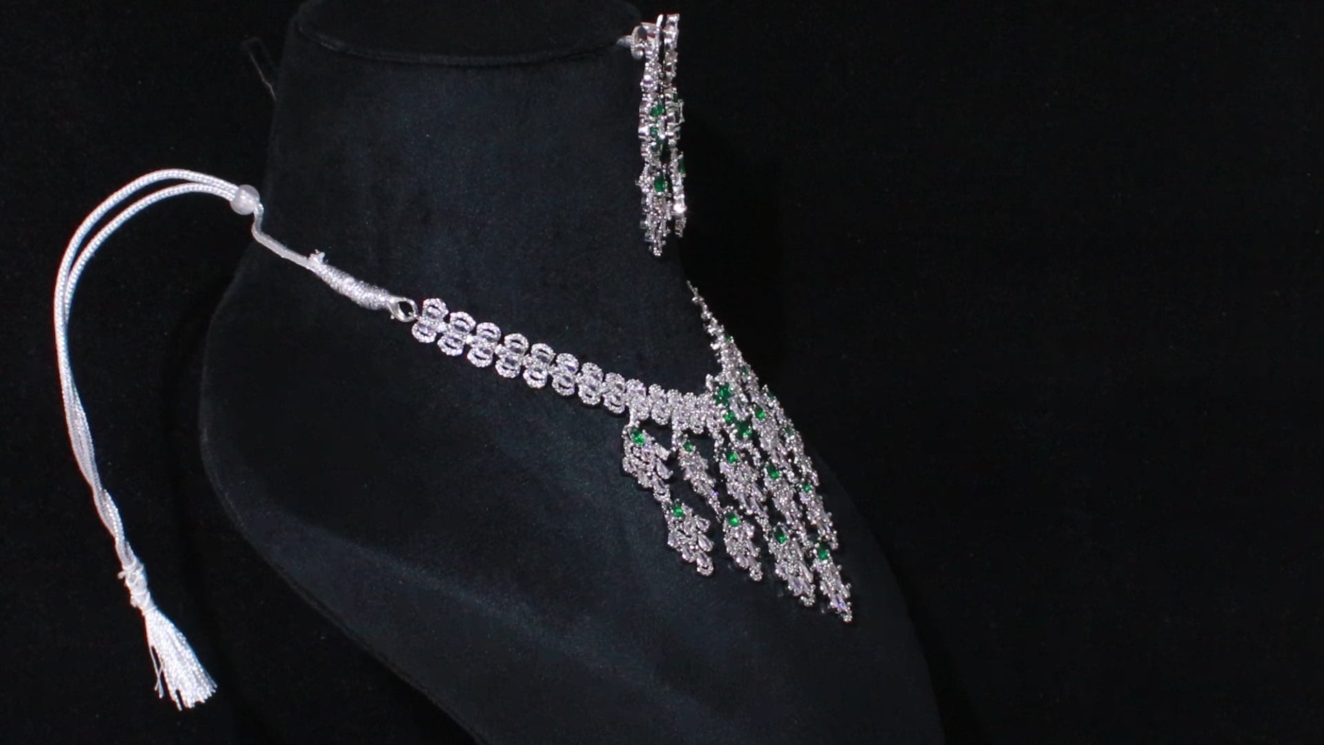 Silver Finish Floral Chandelier Necklace Set