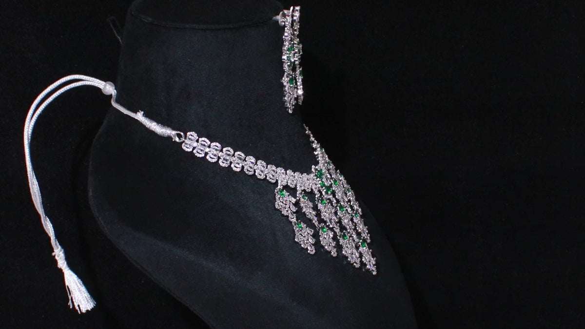 Silver Finish Floral Chandelier Necklace Set