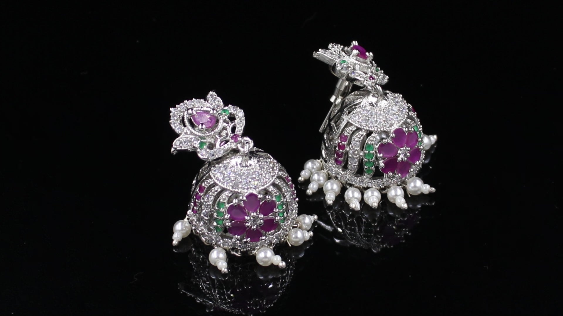 Silver Finish Floral Pearl Jhumki Earrings