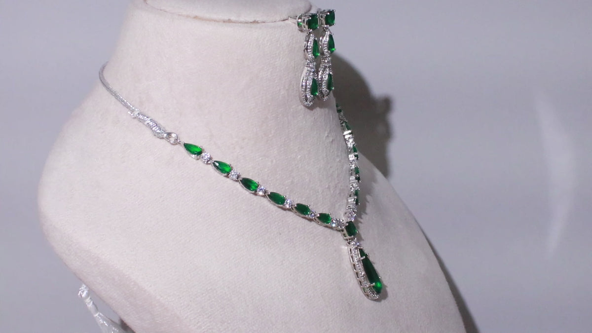 Silver Finish Elongated Teardrop Necklace Set