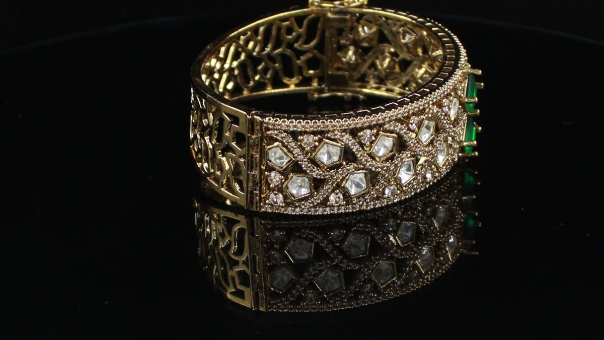 Victorian Polish Dual Leaf Kundan Bracelet