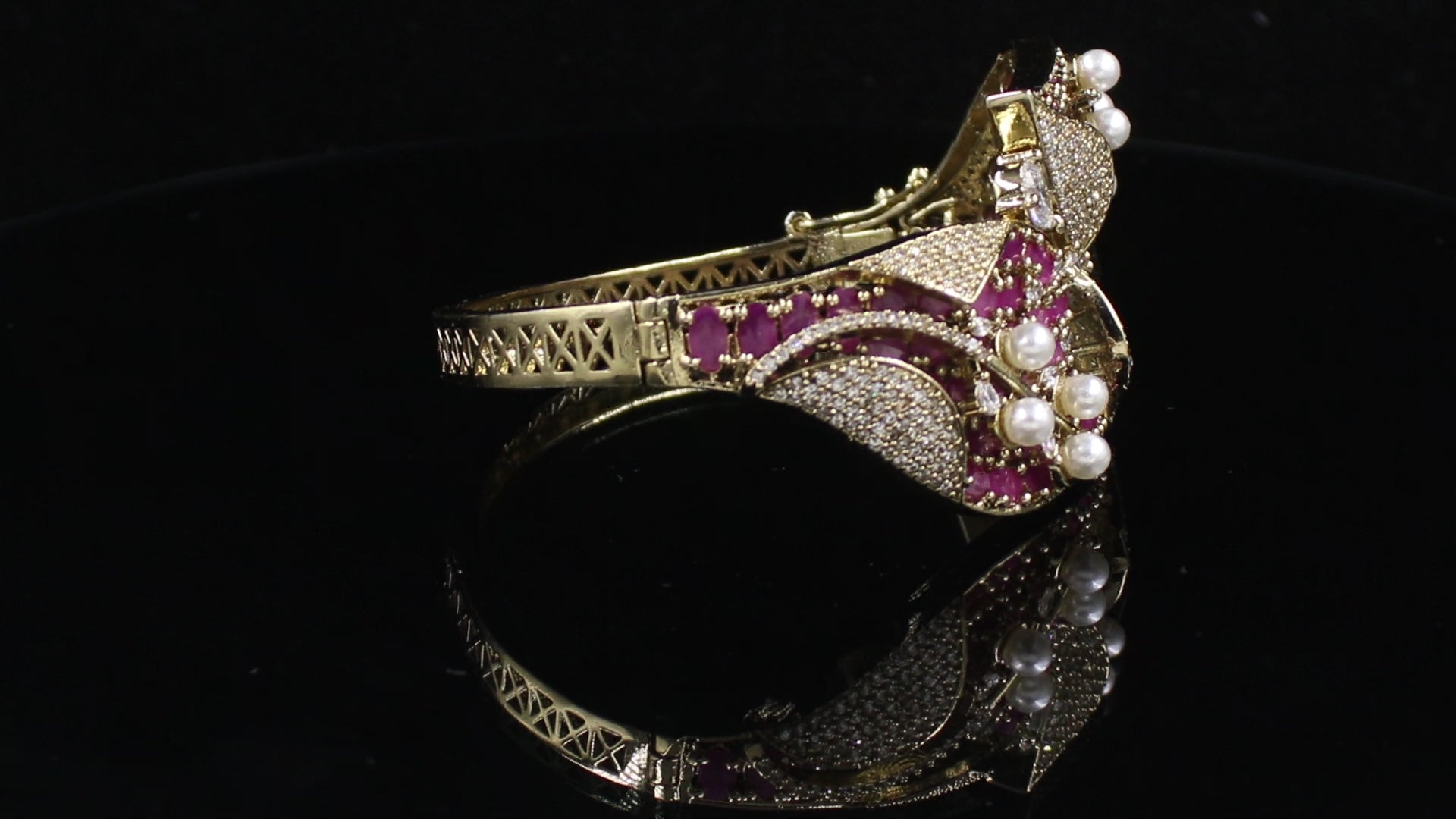 Victorian Polish Pearl and Stone Statement Bracelet
