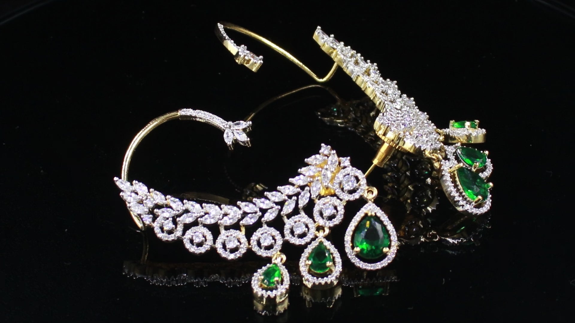Ganga Jamuna Finish Lattice Teardrop Ear Cuffs