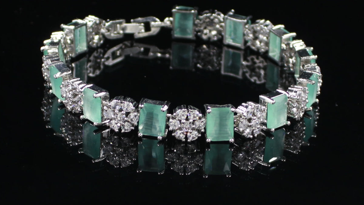 Silver Finish Alternating Cluster Bracelet