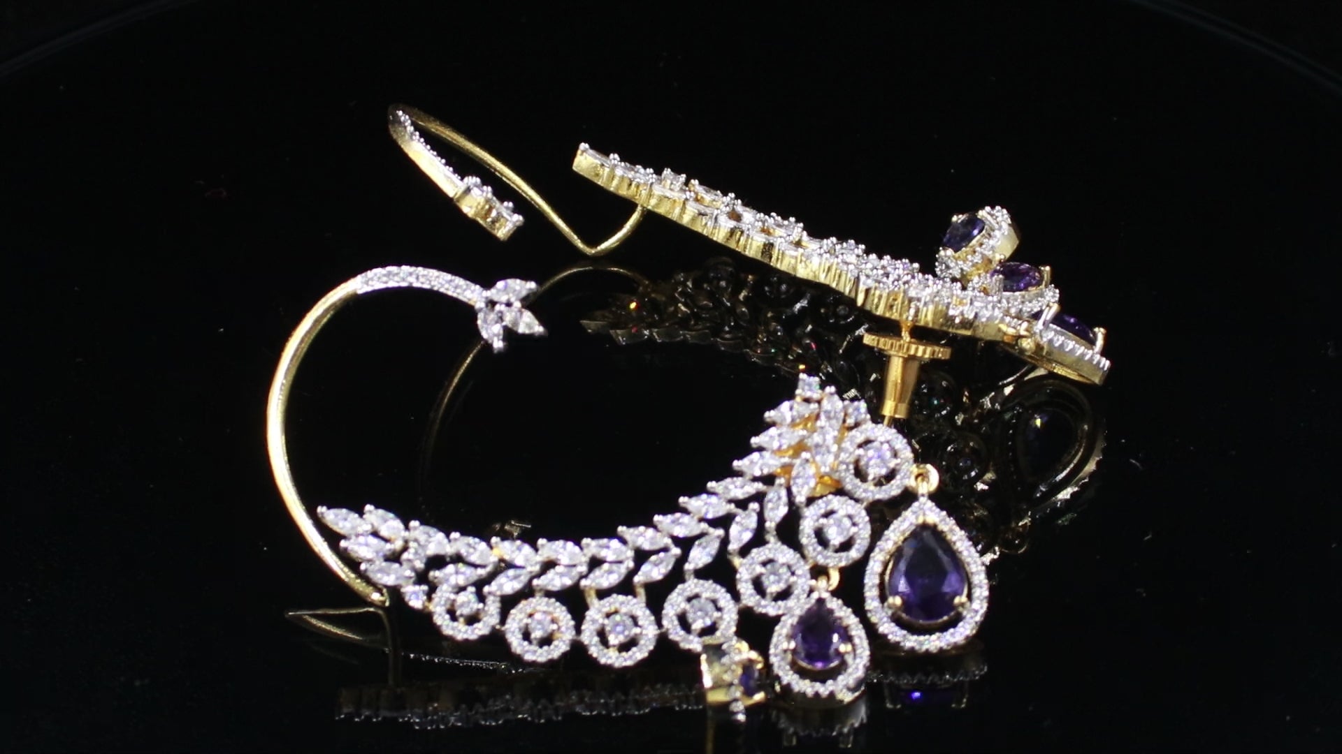 Ganga Jamuna Finish Lattice Teardrop Ear Cuffs