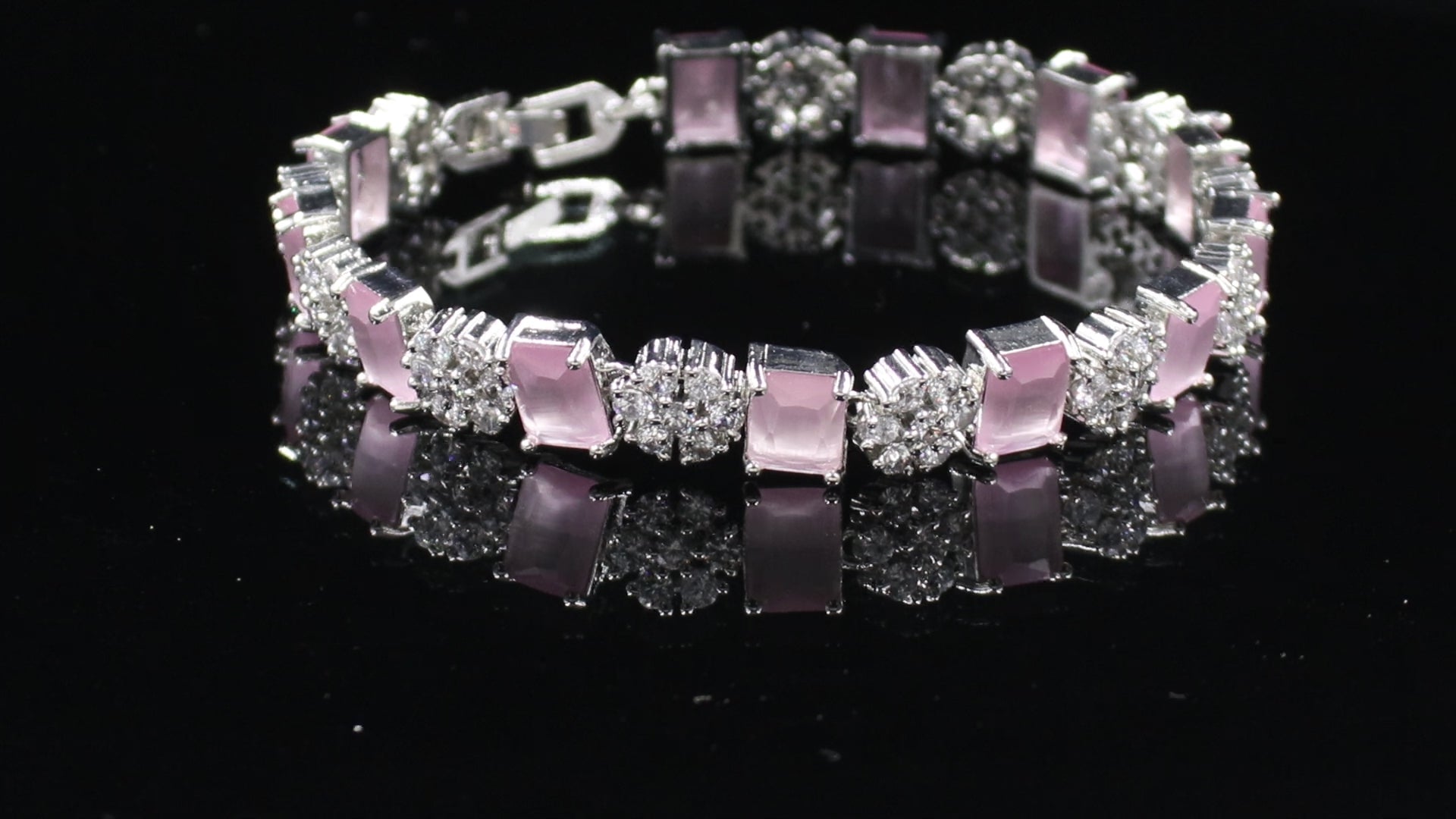 Silver Finish Alternating Cluster Bracelet