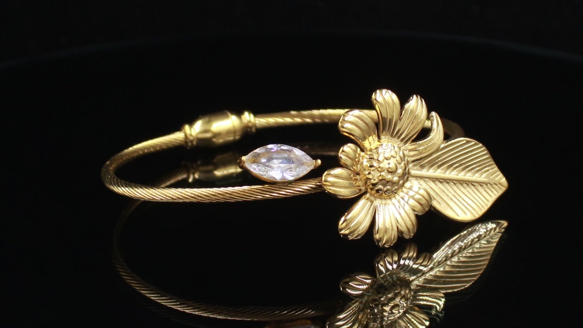 Gold Polished Botanical Statement Bracelet