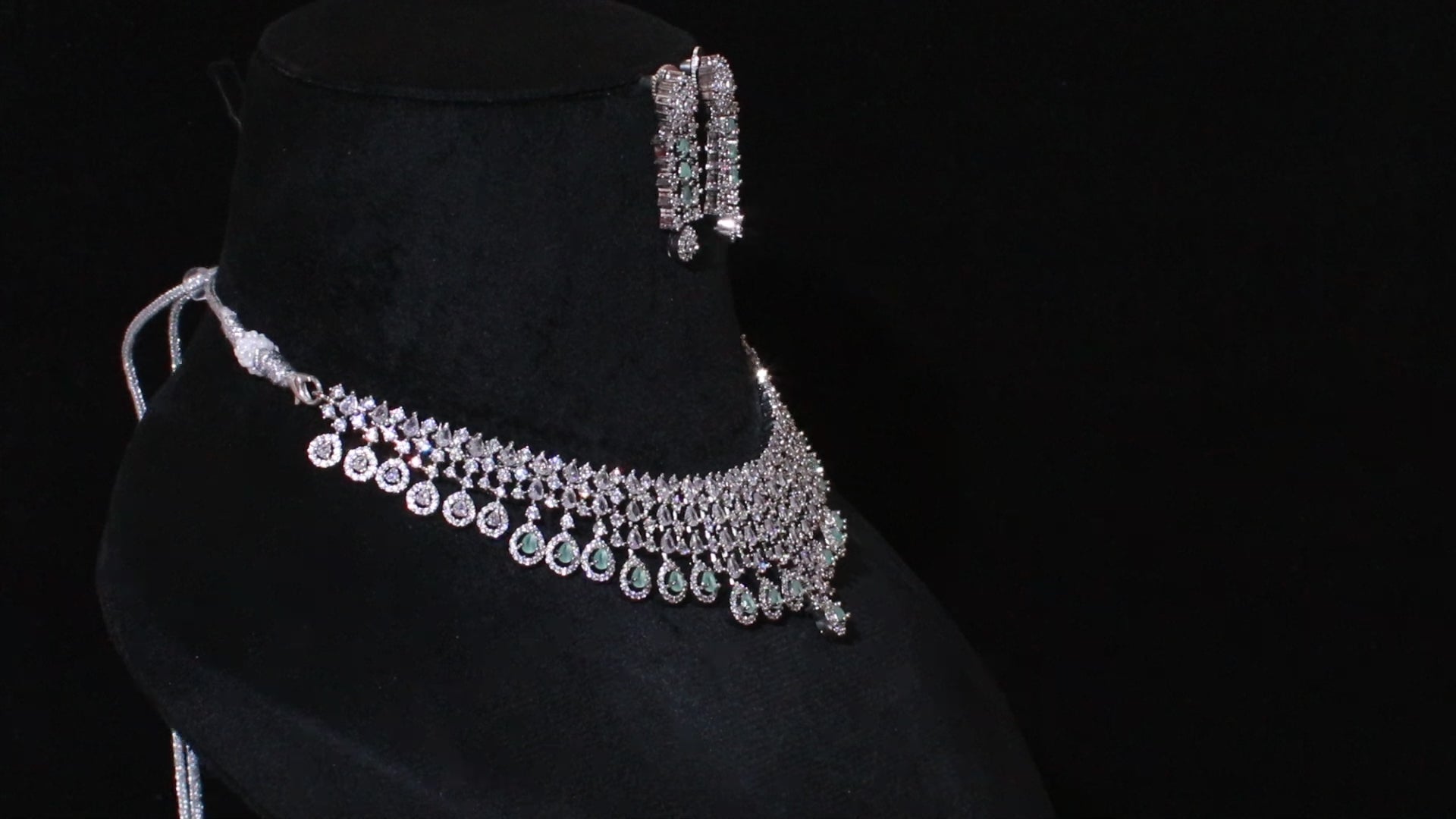 Silver Finish Cascading Teardrop Necklace Set