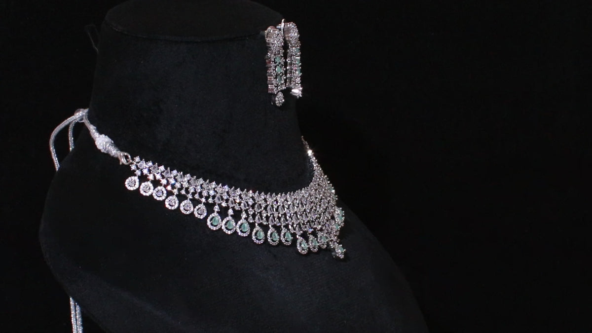 Silver Finish Cascading Teardrop Necklace Set