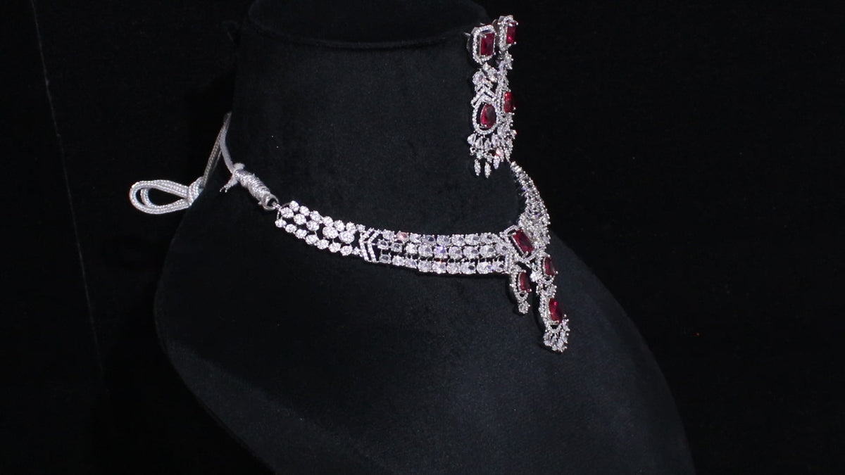 Silver Finish Geometric Drop Necklace Set