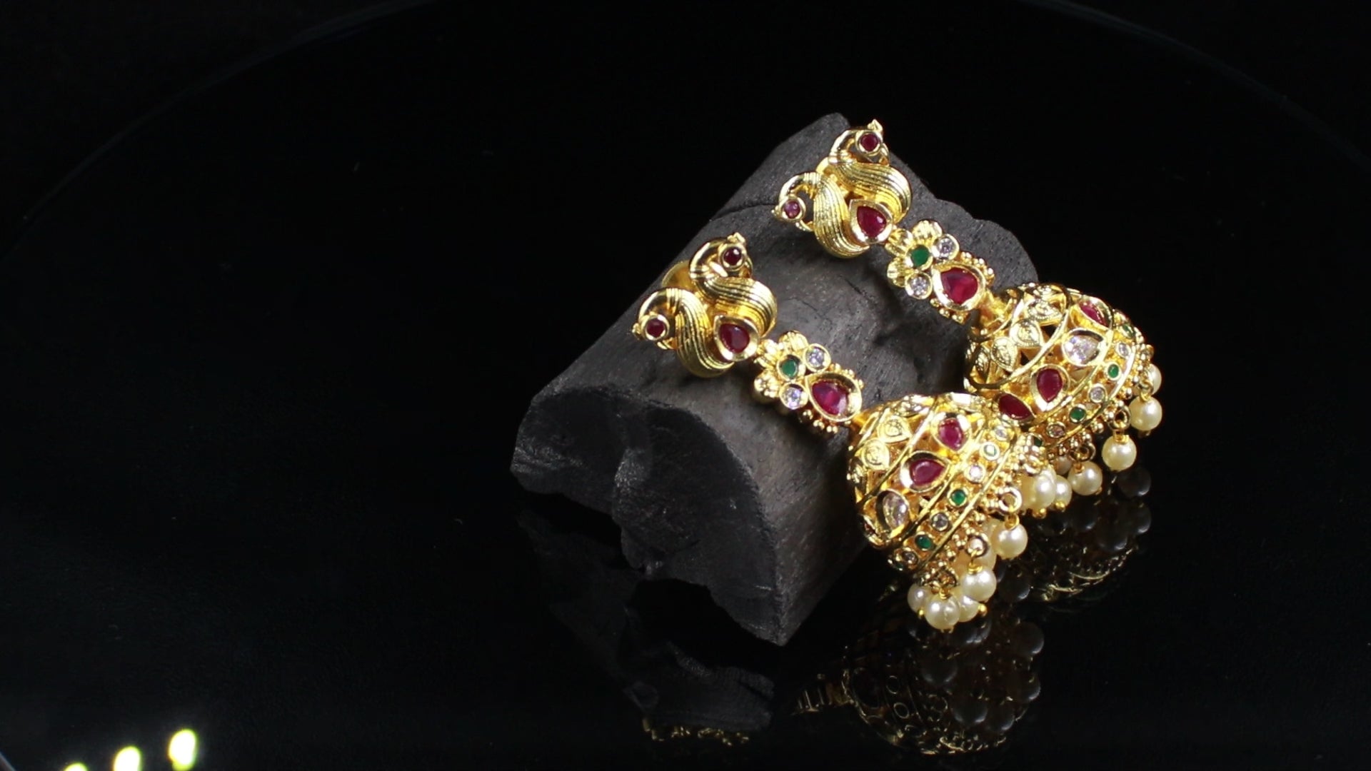 Gold Finish Peacock Motif Jhumki Earrings