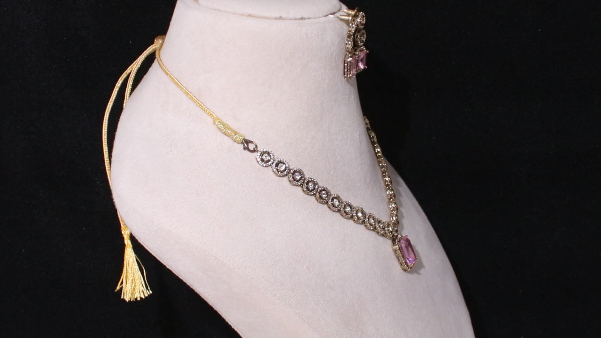 Victorian Polish Minimalist Square Stone Necklace Set