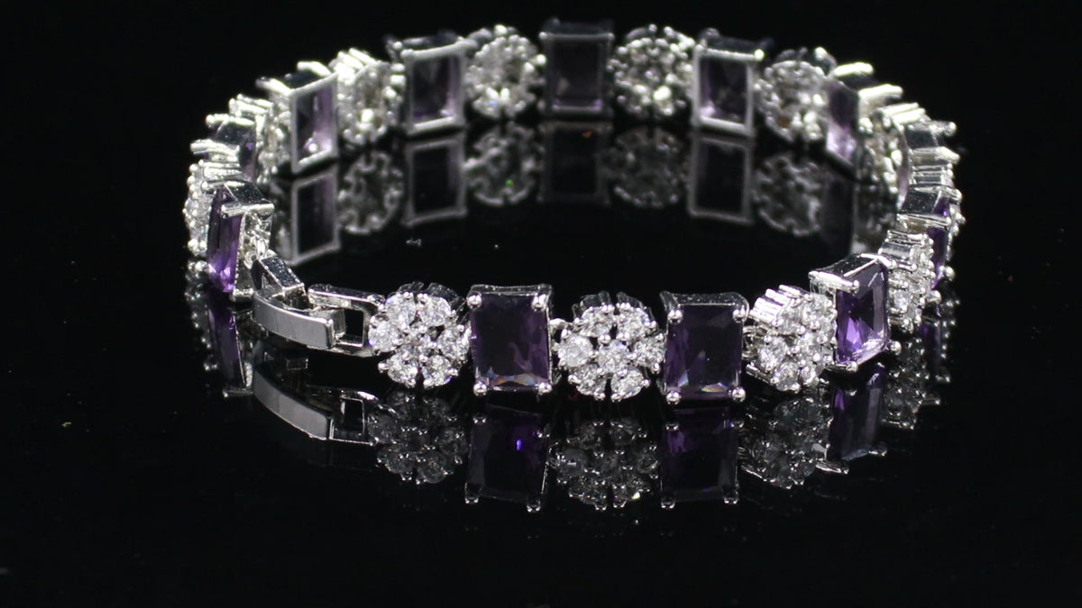 Silver Finish Alternating Cluster Bracelet
