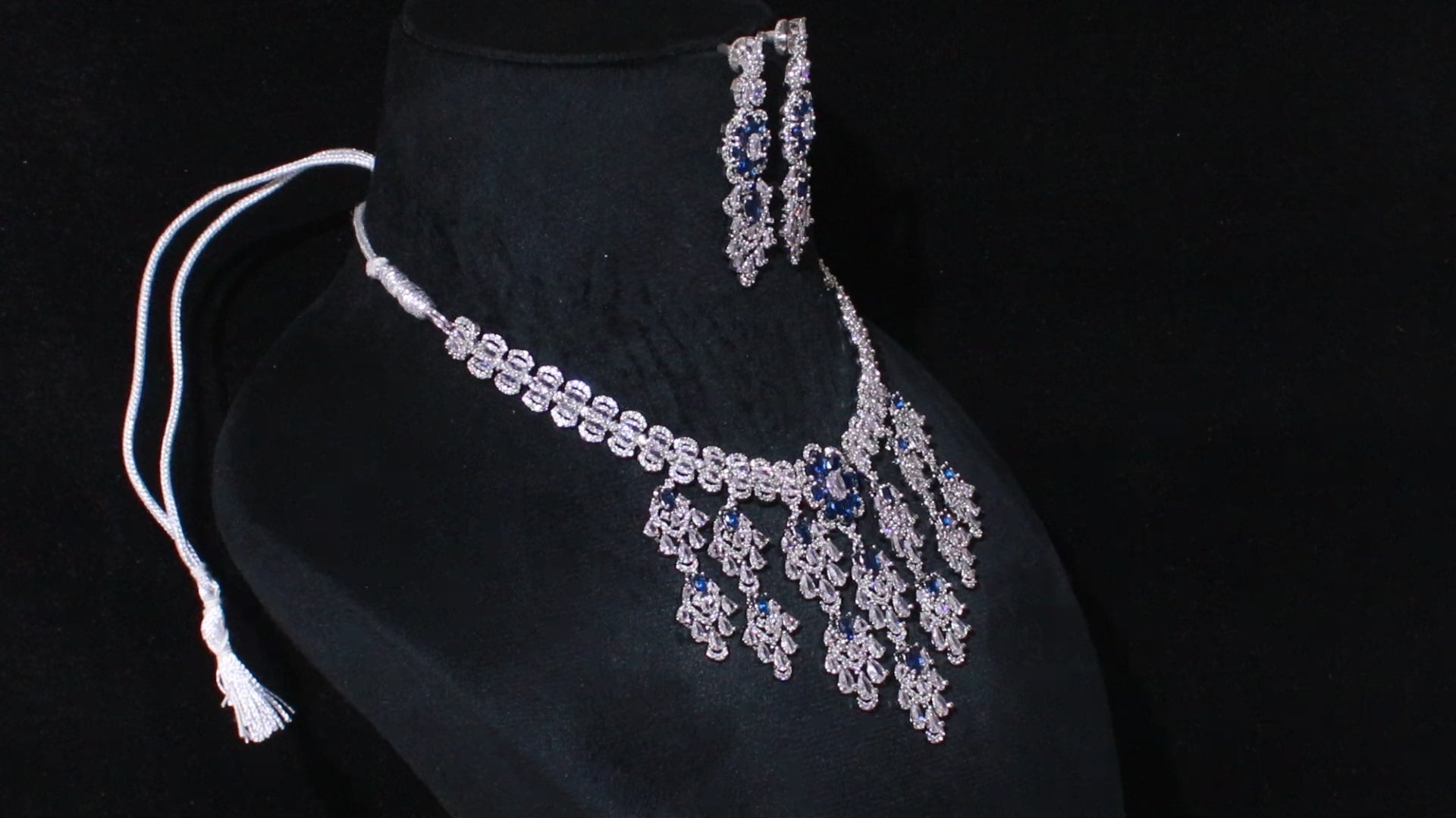 Silver Finish Floral Chandelier Necklace Set