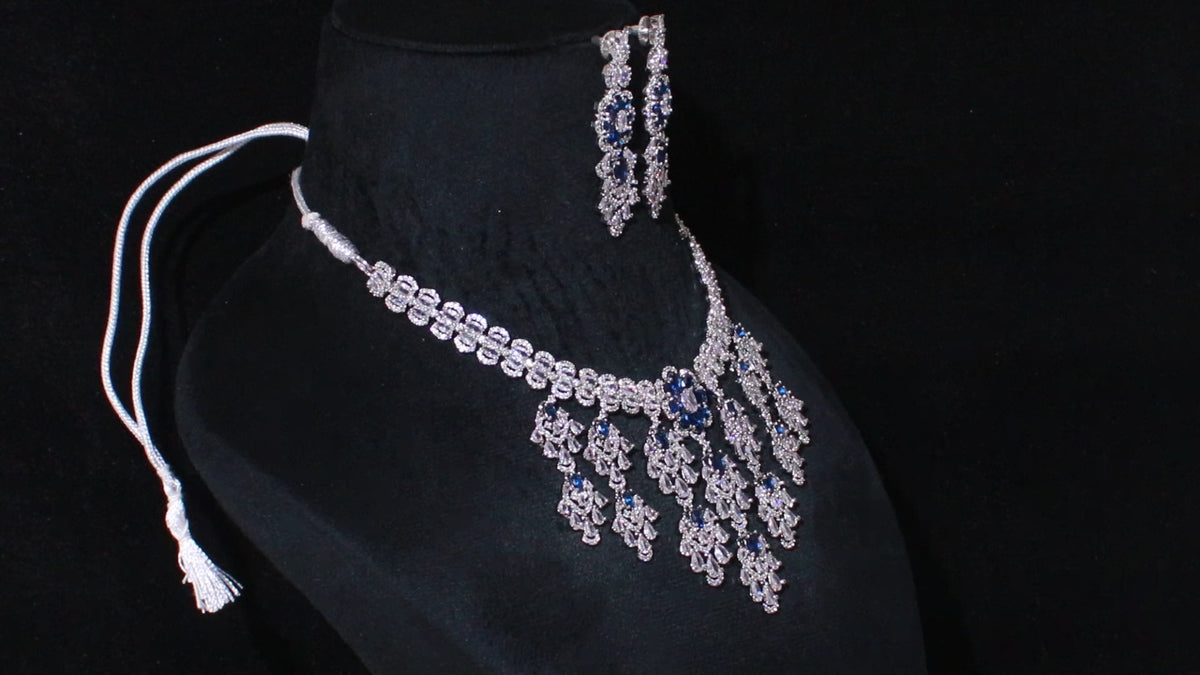 Silver Finish Floral Chandelier Necklace Set