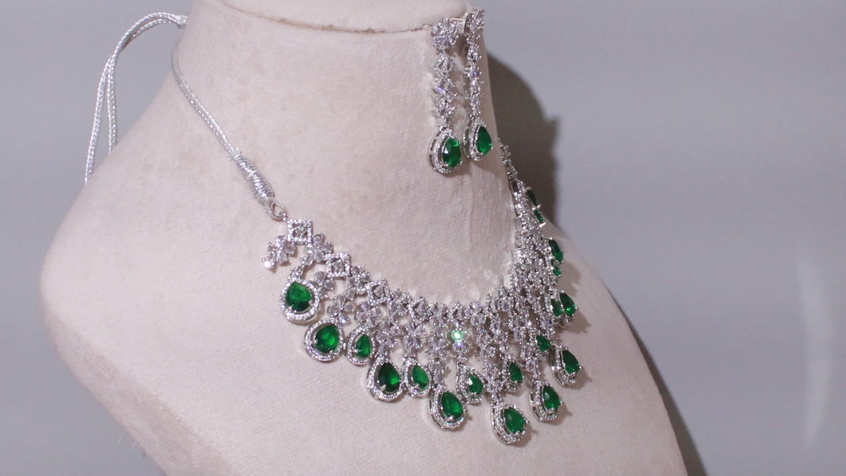 Silver Finish Teardrop Fringe Necklace Set