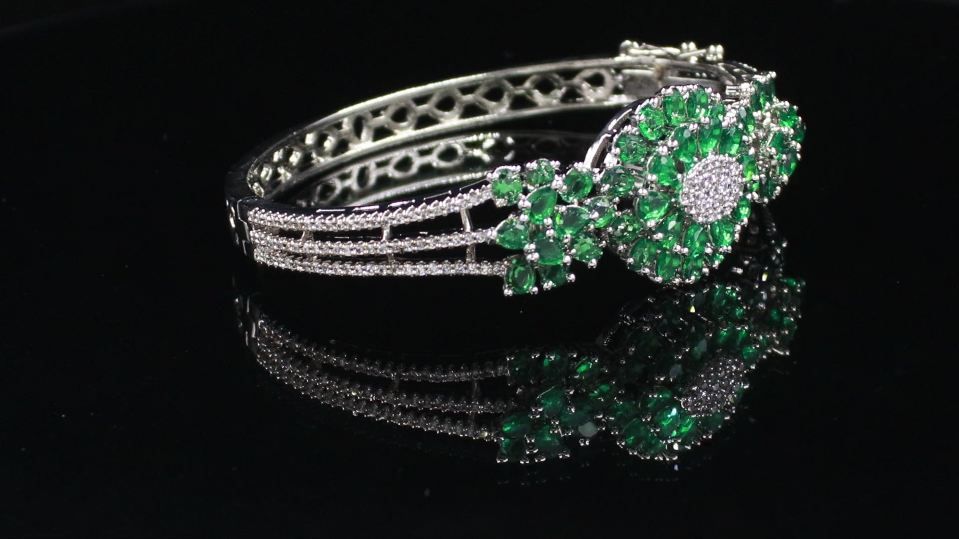 Silver Finish Triple-Line Floral Statement Bracelet