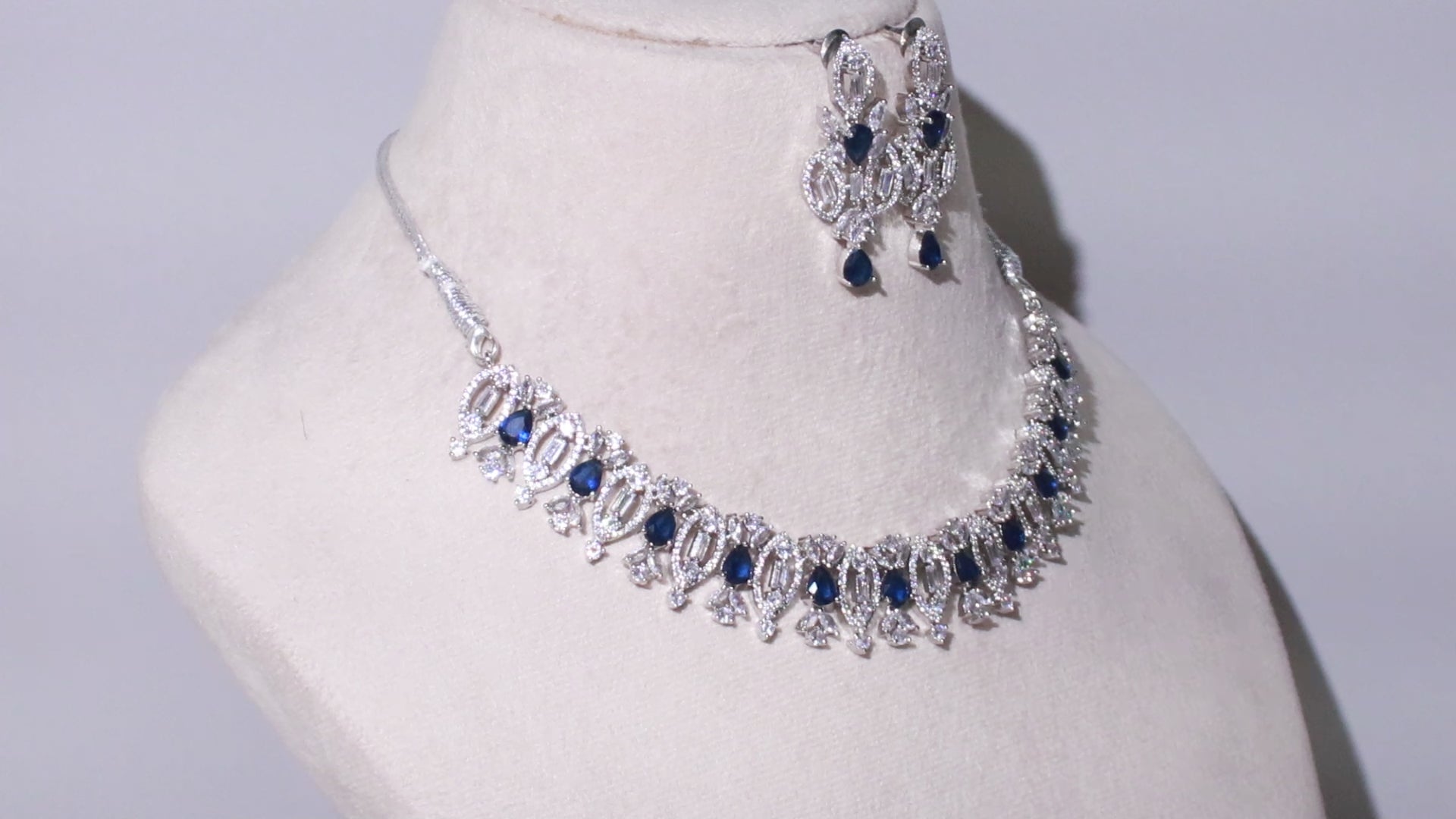 Silver Finish Marquise & Baguette Stone Necklace Set