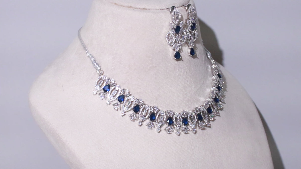 Silver Finish Marquise & Baguette Stone Necklace Set