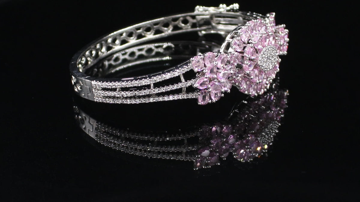 Silver Finish Triple-Line Floral Statement Bracelet