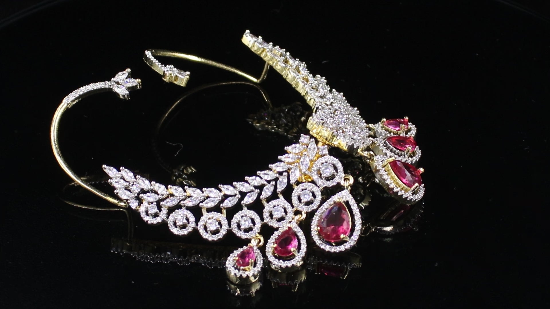 Ganga Jamuna Finish Lattice Teardrop Ear Cuffs
