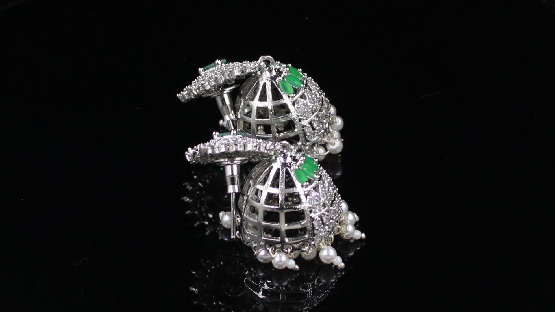 Silver Finish Floral Pearl Jhumki Earrings