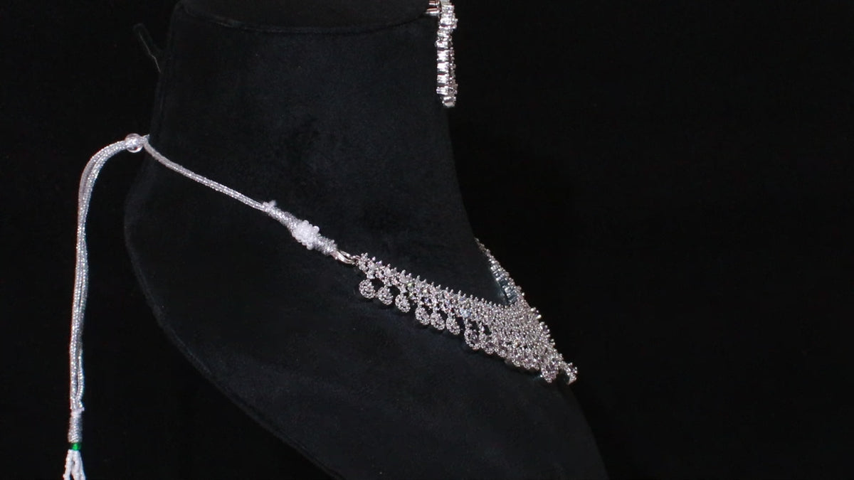 Silver Finish Cascading Teardrop Necklace Set