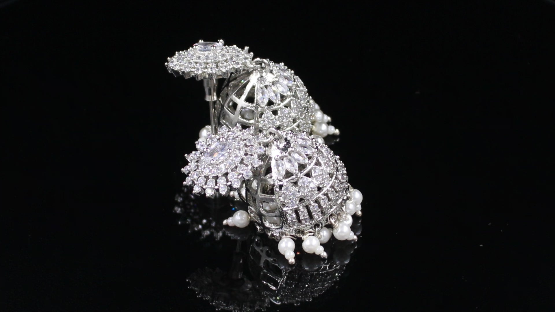 Silver Finish Floral Pearl Jhumki Earrings