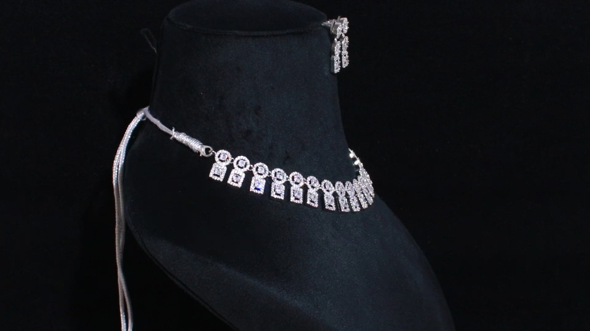 Silver Finish Geometric Square Drop Necklace Set
