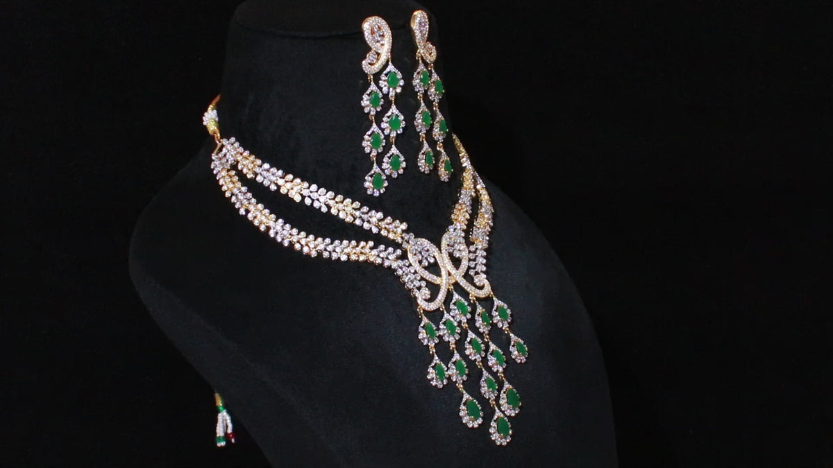 Ganga Jamuna Dual-Tone Interlocking Chandelier Necklace Set